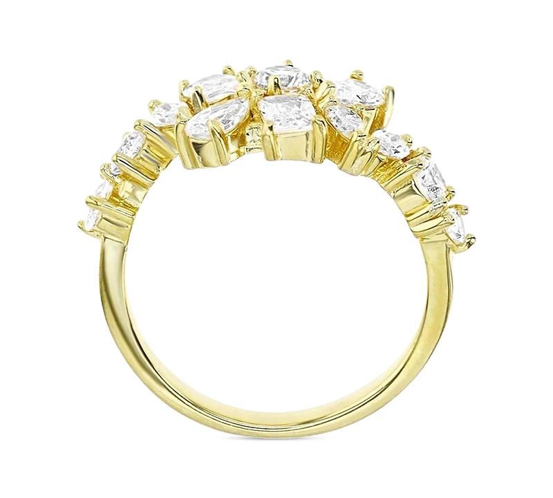 Cubic Zirconia Multi-Cut Horizontal Cluster Ring
