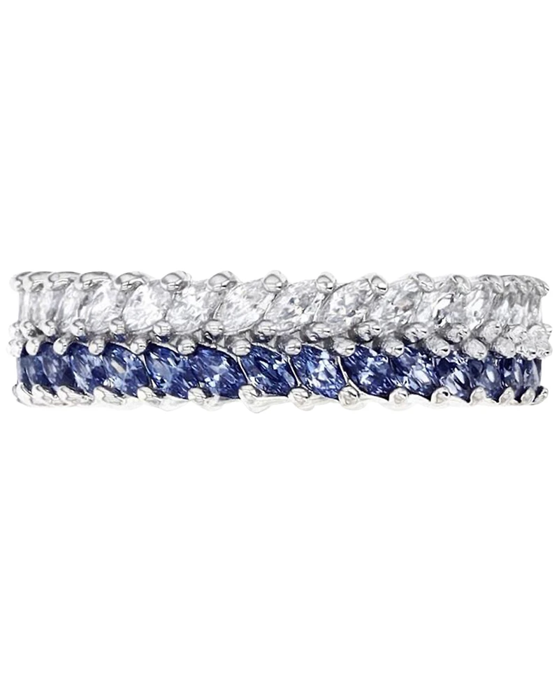 Cubic Zirconia Blue & White Marquise Chevron Eternity Band Sterling Silver