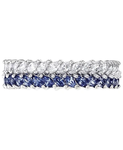 Cubic Zirconia Blue & White Marquise Chevron Eternity Band Sterling Silver