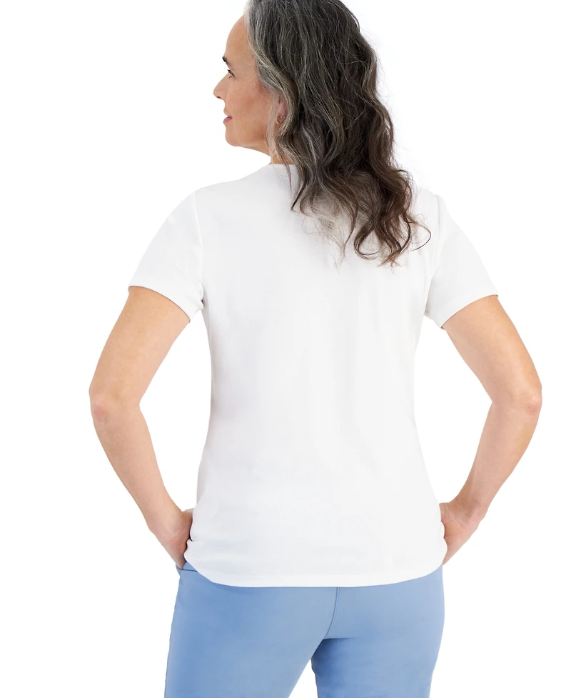 Style & Co Women's Cotton Short-Sleeve Scoop-Neck Top, Exclusively at Macy's