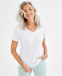 Style & Co Women's Cotton Short Sleeve V-Neck Top, Exclusively at Macy's