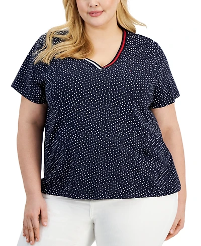Tommy Hilfiger Plus Size V-Neck Dot-Print Top