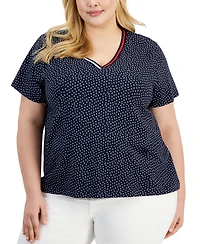 Tommy Hilfiger Plus Size V-Neck Dot-Print Top