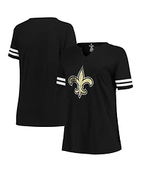 Women's Fanatics Black Distressed New Orleans Saints Plus Size Logo Notch Neck Raglan Sleeve T-shirt