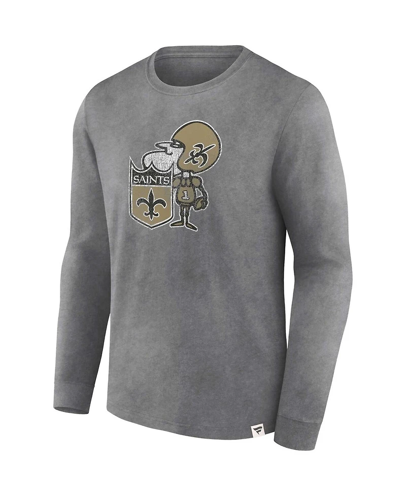 Men's Fanatics Heather Charcoal Distressed New Orleans Saints Washed Primary Long Sleeve T-shirt