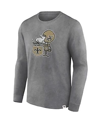 Men's Fanatics Heather Charcoal Distressed New Orleans Saints Washed Primary Long Sleeve T-shirt