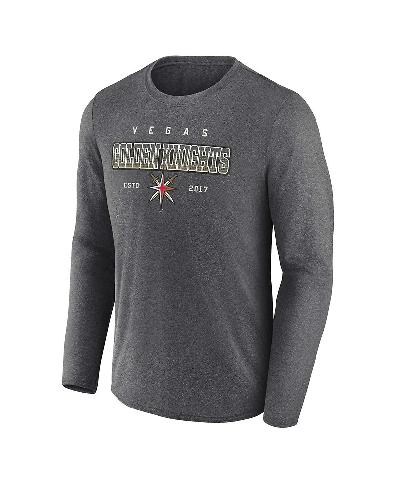 Men's Fanatics Heather Charcoal Vegas Golden Knights Long Sleeve T-shirt