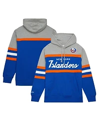 Men's Mitchell & Ness Royal, Gray New York Islanders Head Coach Pullover Hoodie