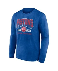 Men's Fanatics Heather Royal Distressed Detroit Pistons Front Court Press Snow Wash Long Sleeve T-shirt