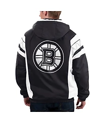 Men's Starter x Nhl Black Ice Black, White Boston Bruins Home Team Half-Zip Pullover Hoodie Jacket