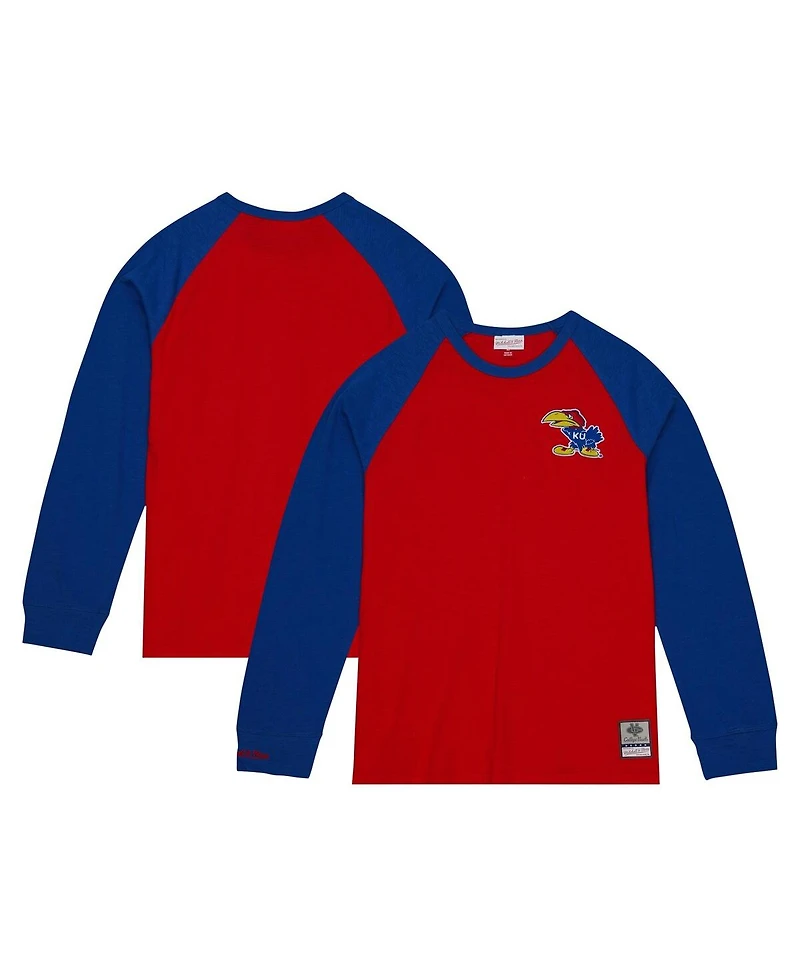 Men's Mitchell & Ness Red Kansas Jayhawks Legendary Slub Raglan Long Sleeve T-shirt