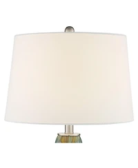 Azure Modern Table Lamps 29.5" Tall Set of 2 Handcrafted Blue Brown Art Glass White Fabric Drum Shade Decor for Living Room Bedroom House Bedside Nigh