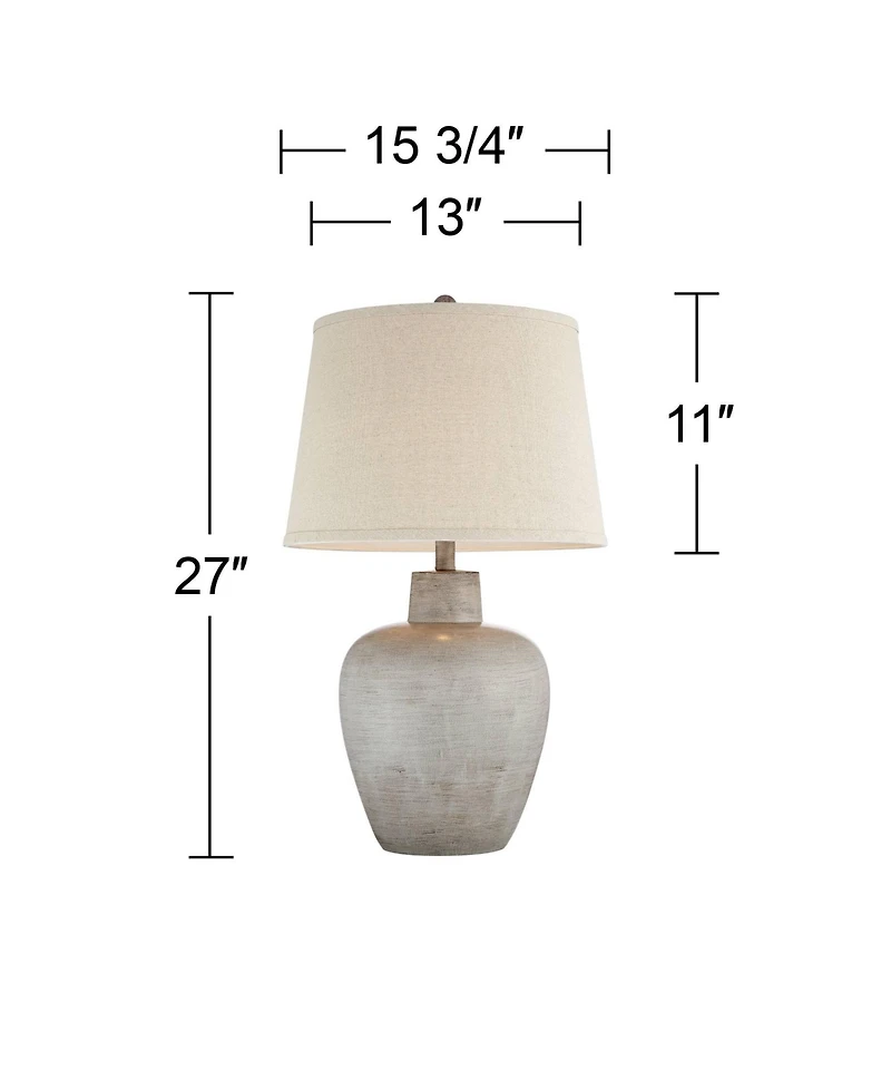 Regency Hill Glenn Rustic Country Cottage Table Lamps 27" Tall Set of 2 Brushed Gray Terra Cotta Beige Fabric Shade for Bedroom Living Room Night