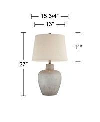 Regency Hill Glenn Rustic Country Cottage Table Lamps 27" Tall Set of 2 Brushed Gray Terra Cotta Beige Fabric Shade for Bedroom Living Room Night