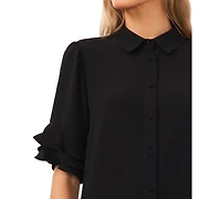 CeCe Women's Button-Front Ruffled 3/4-Sleeve Blouse