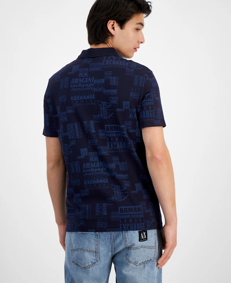 A|X Armani Exchange Men's Regular-Fit Night Sky Logo Pique Polo Shirt