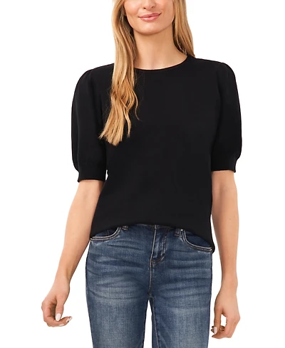CeCe Women's Crewneck Puff Sleeve Cotton Sweater