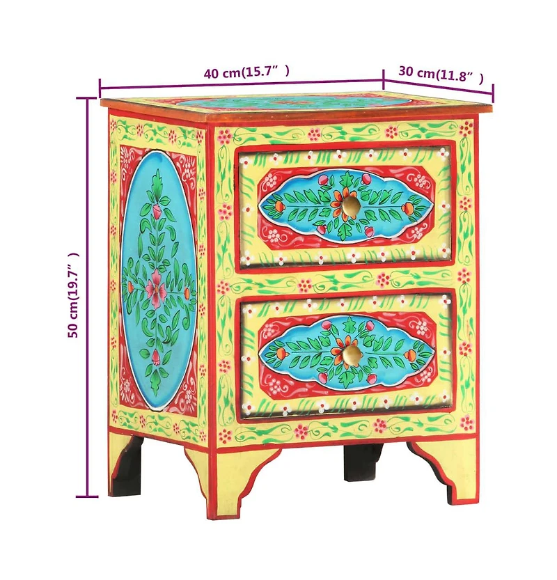 Hand Painted Bedside Cabinet 15.7"x11.8"x19.7" Solid Mango Wood