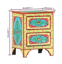 Hand Painted Bedside Cabinet 15.7"x11.8"x19.7" Solid Mango Wood