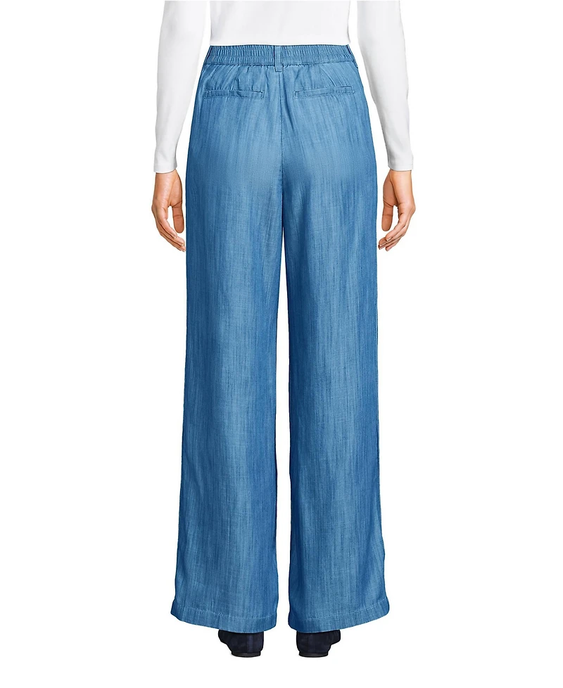 Lands' End Petite High Rise Tencel Fiber Pleated Wide Leg Pants