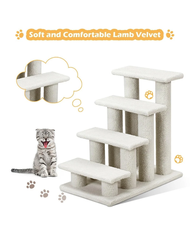 Sugift 24 Inch 4-Step Pet Stairs Carpeted Ladder Ramp Scratching Post Cat Tree Climber