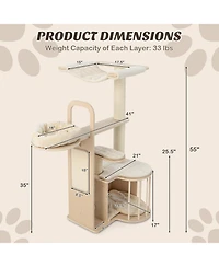 Sugift 55 Inch Tall Multi-Level Cat Tree with Washable Removable Cushions