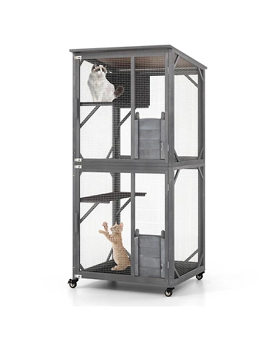 Inolait Sugift 72 Inch TallWooden Cat House with Weatherproof Asphalt Roof