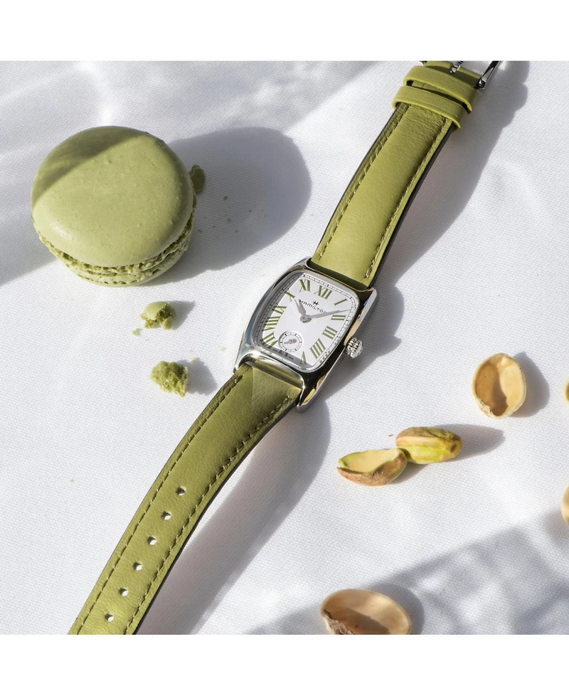 Hamilton Women's Swiss American Classic Small Second Green Leather Strap Watch 24x27mm