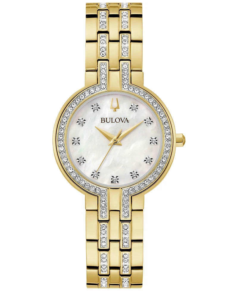 Bulova Women's Classic Crystal Gold-Tone Stainless Steel Bracelet Watch 30mm Gift Set