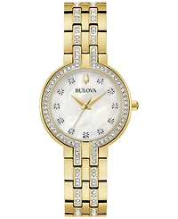Bulova Women's Classic Crystal Gold-Tone Stainless Steel Bracelet Watch 30mm Gift Set