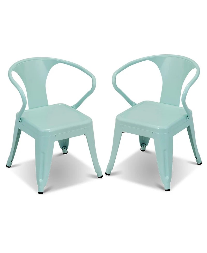 Set of 2 Kids Chair Steel Armchair Stackable Indoor Outdoor Furniture