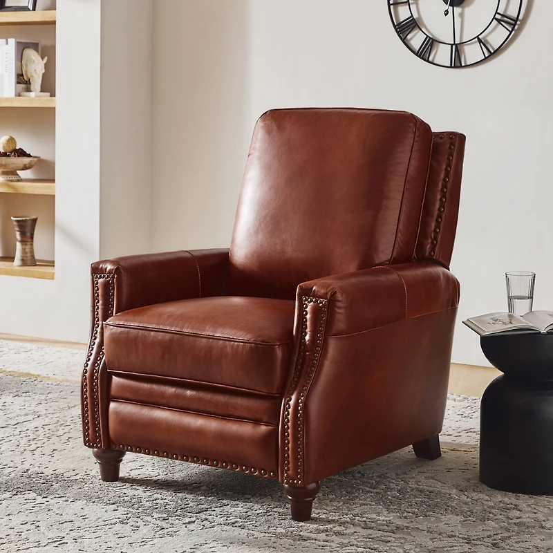 Bellino Modern Genuine Leather Recliner with Nailhead Trim