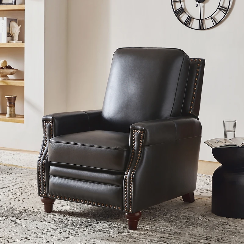 Bellino Modern Genuine Leather Recliner with Nailhead Trim