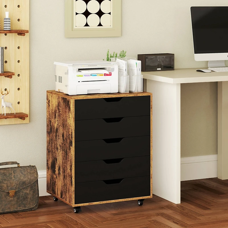 5 Drawer Chest Storage Dresser Floor Cabinet Organizer with Wheels