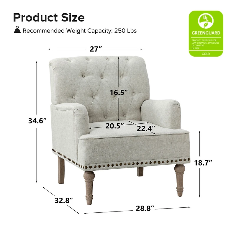 Mcgavock Traditional Wooden Upholstered Accent Chair with Tufted Back