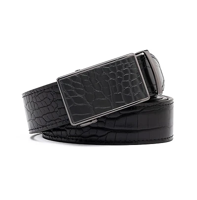Men's Genuine Leather Crocodile Design Dress Belt with Automatic Buckle