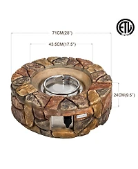28'' Propane Gas Fire Pit Outdoor 40,000 BTUs Stone Finish Lava Rocks Cover