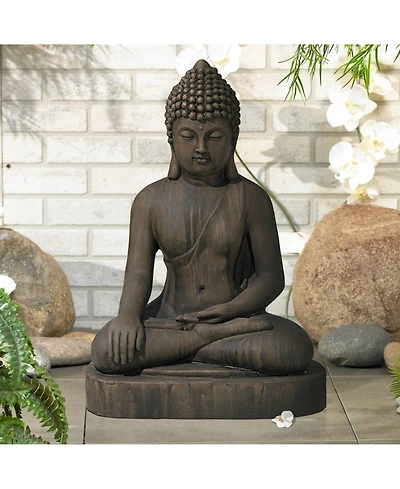 John Timberland Sitting Buddha Statue Sculpture Zen Asian Decor Outdoor Garden Yard Dark Sandstone Faux Stone Finish 29 1/2" High