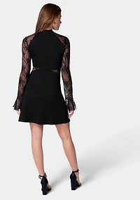 Bebe Women's Lace Bell Sleeve Cutout Dress