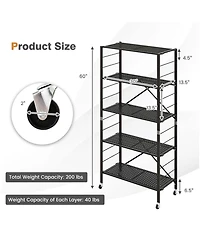 5-Tier Foldable Storage Shelves Adjustable Collapsible Organizer Rack with Wheels