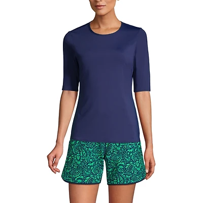 Lands' End Women's SunShade Upf 50 Elbow Sleeve Relaxed Rash Guard