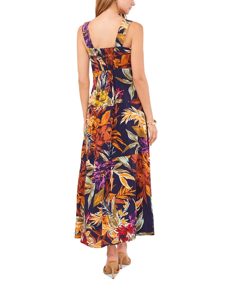 Vince Camuto Printed Square-Neck Smocked-Back Maxi Dress
