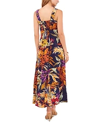 Vince Camuto Printed Square-Neck Smocked-Back Maxi Dress