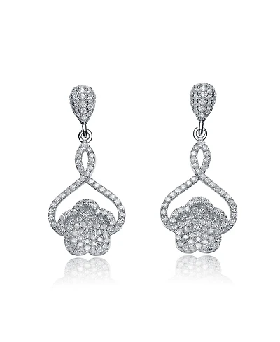 Sterling Silver White Gold Plated Cubic Zirconia Petal Drop Earrings