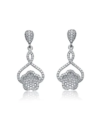 Sterling Silver White Gold Plated Cubic Zirconia Petal Drop Earrings