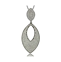 Suzy Levian Sterling Silver Cubic Zirconia Pave Marquise Large Disk Pendant Necklace