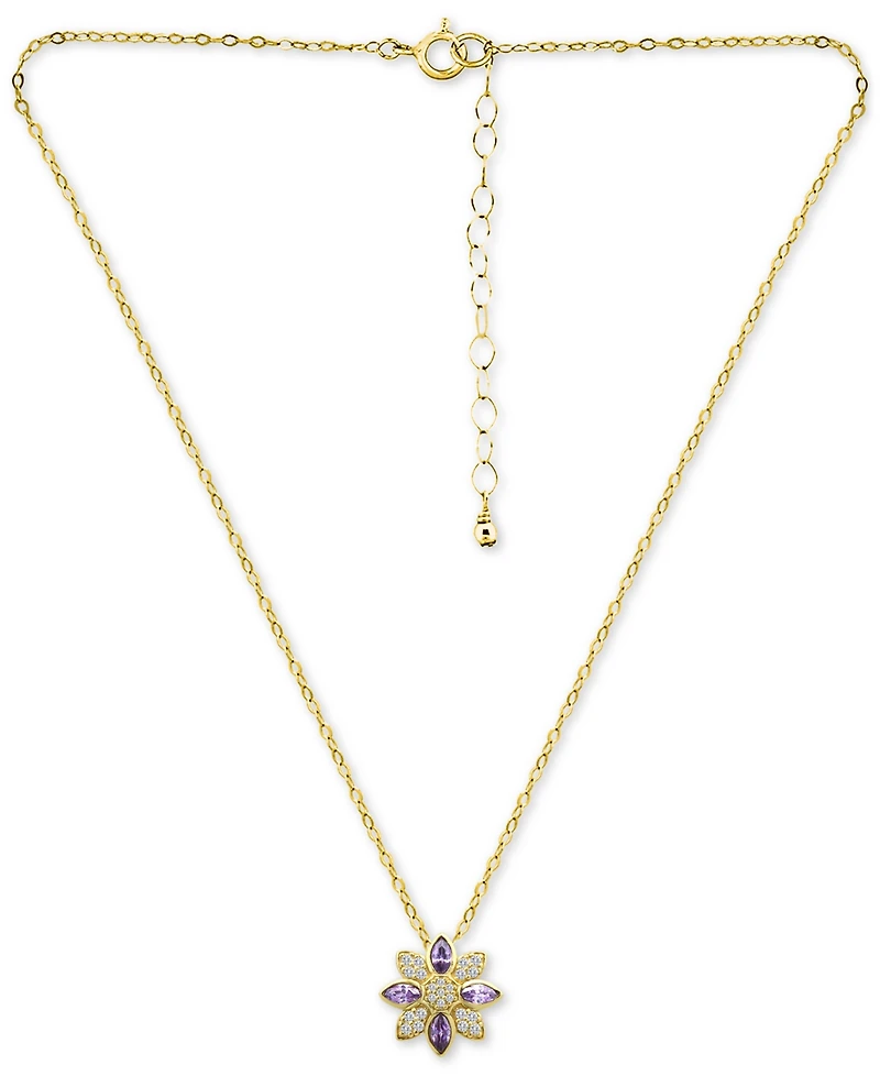Giani Bernini Cubic Zirconia Marquise & Pave Flower Pendant Necklace in 18k Gold-Plated Sterling Silver, 16" + 2" extender, Created for Macy's