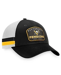 Men's Fanatics Black, White Pittsburgh Penguins Fundamental Striped Trucker Adjustable Hat