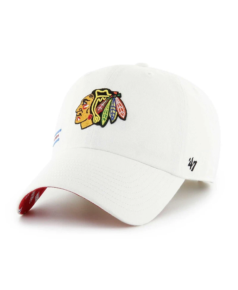 Women's '47 Brand White Chicago Blackhawks Confetti Clean Up Adjustable Hat
