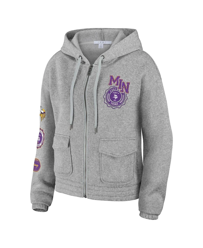 Women's Wear by Erin Andrews Heather Gray Minnesota Vikings Full-Zip Hoodie